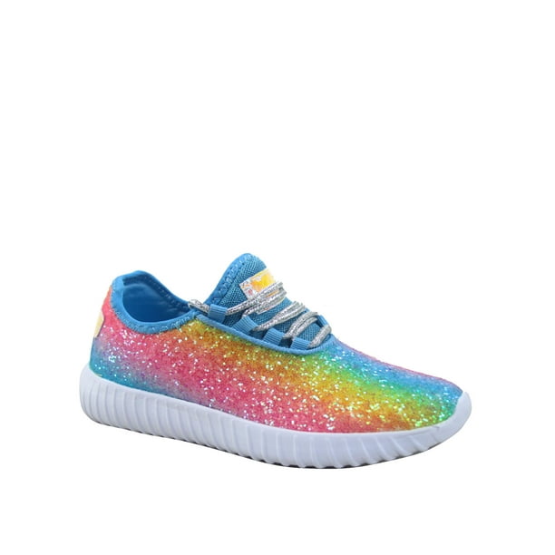NEW KIDS GIRLS LIGHTWEIGHT GLITTER LACE UP SPORT RUNNING TRAINERS SHOES SIZE